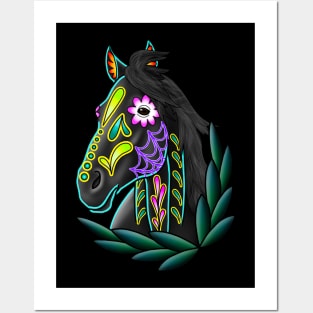 Day of the Dead Black Sugar Skull Horse Posters and Art